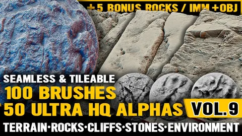 Terrain and Rocks Alphas Vol 9 - Blender sculpting brushes