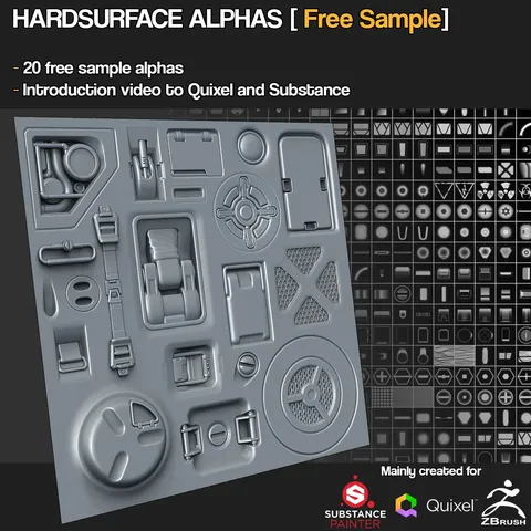 20 Hardsurface Alphas - Blender sculpting brushes